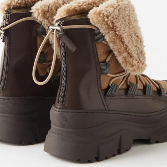 NWB Brunello Cucinelli Women Shearling Insert leather Ankle Boots Made Italy 38 - Picture 12 of 13